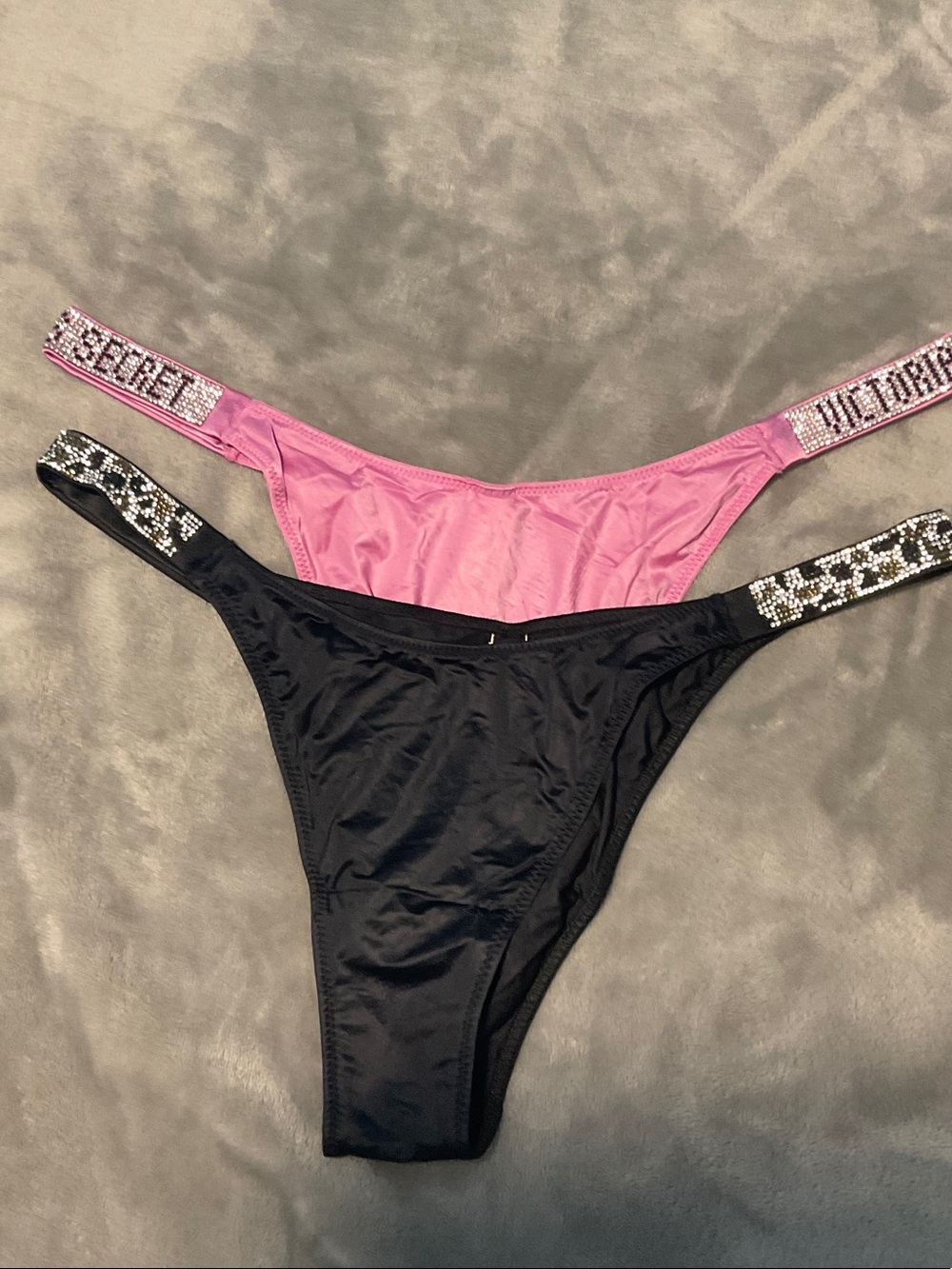 BUNDLE 2 NWT Large Victoria's Secret shine Logo BRAZILIAN PANTIES - Pink & Black